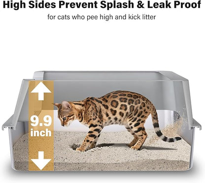 2Pack Stainless Steel Litter Box, XL Extra Large Cat Litter Boxes for Big Cats, Metal Litter Box with Lid High Sides, Leak-Proof, Never Absorbs Odors, Easy Cleaning, Non-Stick, Scoop Included
