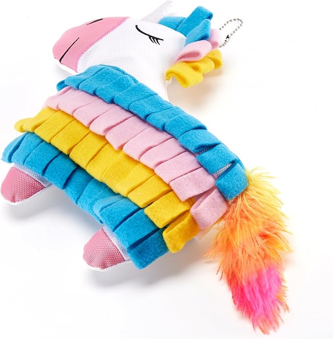Dog Toys Plush with Squeaky & Treat Hiding Features - Mental Stimulation Enrichment Toy for Large Breed Dogs - Machine Washable Slow Feeder to Keep Dogs Busy，Fiesta Piñata