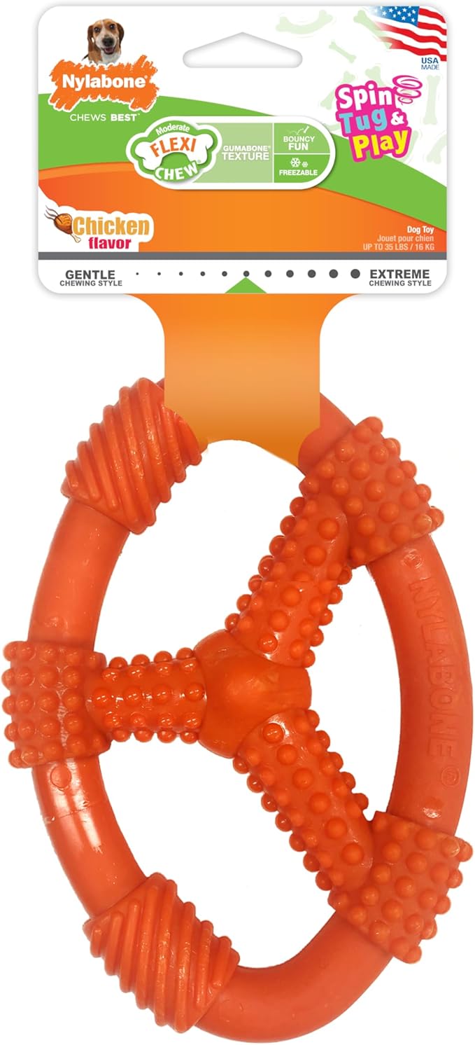 Nylabone Oval Ring Flexi Chew Toy for Dogs, Flexible Dog Toys for Moderate & Gentle Chewers, Chicken Flavor, Medium - Up to 35 lbs, 1 Count