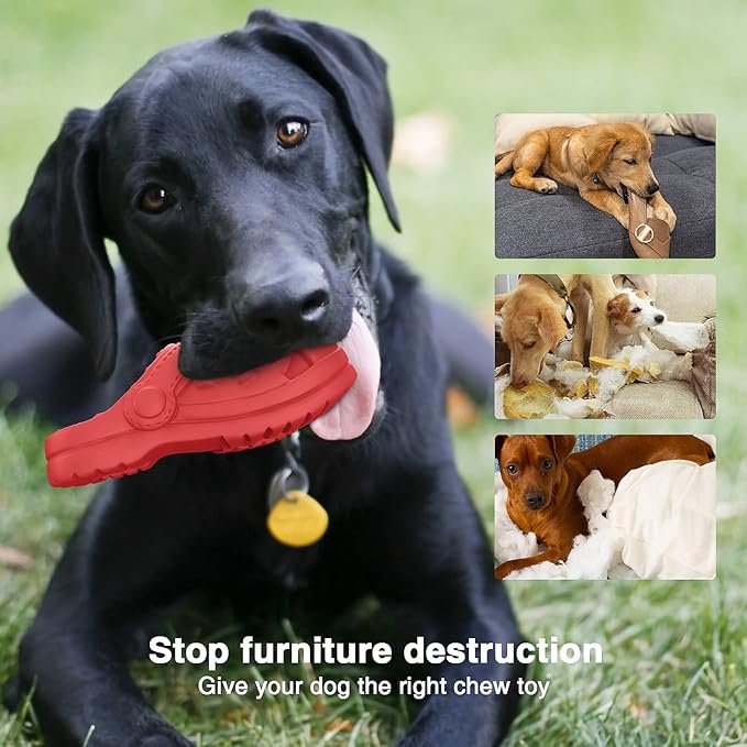 Indestructible Dog Toys, Squeaky Dog Toys for Aggressive Chewers, Tough Dog Chew Toys for Medium/Large Dogs/Heavy Duty Dog Toy (Slipper-Red)