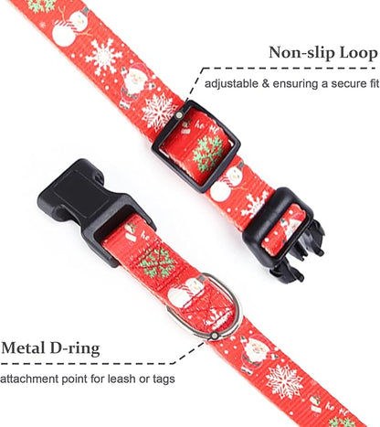 Christmas Dog Collar with Buckle Adjustable Safety Nylon Collars for Small Medium Large Dogs, Cute Stylish Girl Boy Christmas Dog Collar (Christma Red,L)