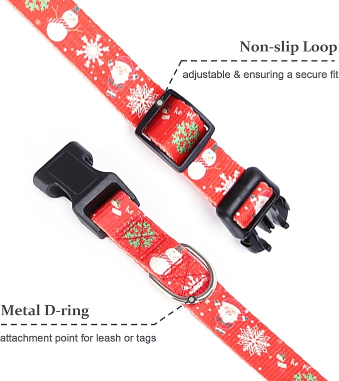 Christmas Dog Collar with Buckle Adjustable Safety Nylon Collars for Small Medium Large Dogs, Cute Stylish Girl Boy Christmas Dog Collar (Christma Red,XS)