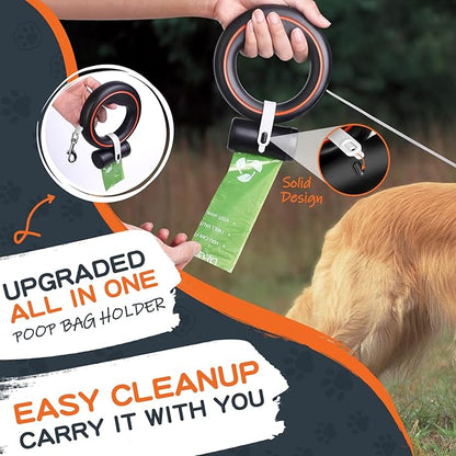 UFO Retractable Dog Leash Hands Free Wearable with Poop Bag Holder One-Handed Brake Pause Lock 360° Tangle Free 10ft Dog Leash for Up to 66lbs Medium Small Dogs (Black/Orange)