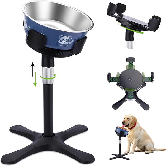 Elevated Dog Bowls for Large and Extra Large Dogs,Adjustable Width Dog Bowl Stand for 5.5-9.5" Wide Bowls,Food and Water Feeder,Single Holder with Tilted Height Adjust 12.4''-18.9''(with Bowl)
