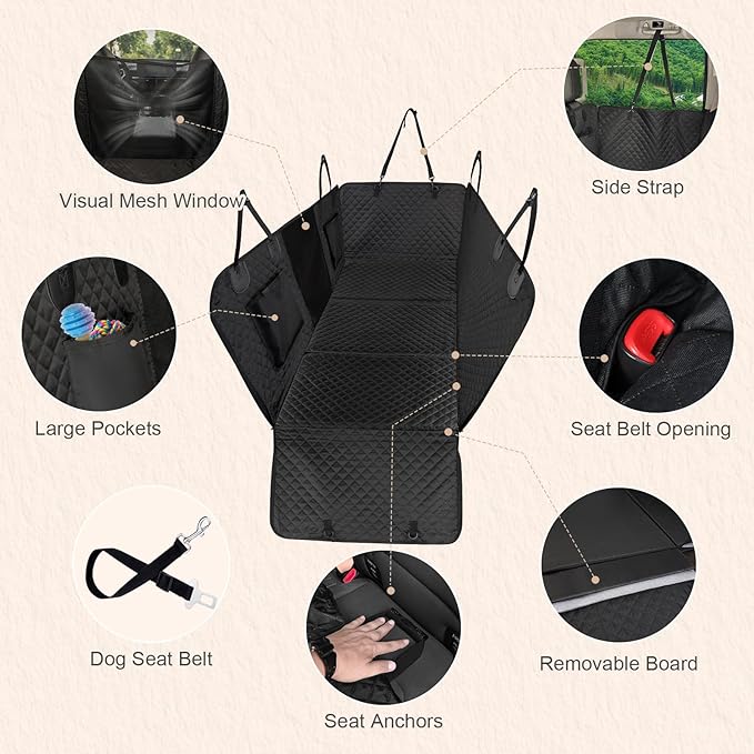 Prodigen Hard Bottom Dog Seat Cover for Back Seat, Waterproof Back Seat Extender for Dogs, Scrath-Resistant Dog Hammock for Truck/SUV/Car (54" x 30")