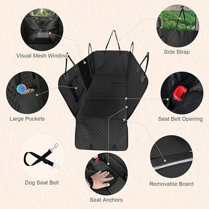 Prodigen Hard Bottom Dog Seat Cover for Back Seat, Waterproof Back Seat Extender for Dogs, Scrath-Resistant Dog Hammock for Truck/SUV/Car (54" x 30")