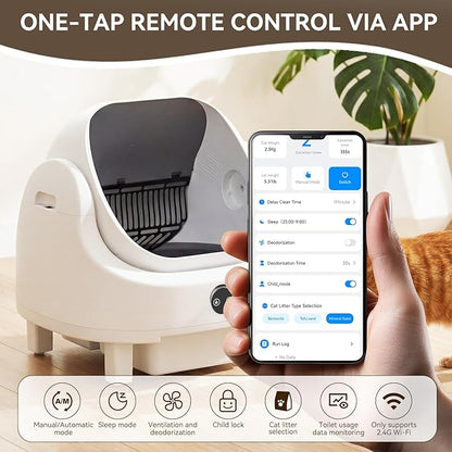 Self Cleaning Litter Box Safety Protection and Odor Control Automatic Litter Box App Control for Cats with Cat Litter Mat, Garbage Bag ＆ Scented Box