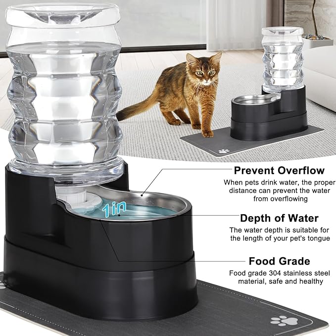 RIZZARI Automatic Dog Water Dispenser: 7L Black Stainless Steel Feeder - Remove Odor/Soften Water - Elevated Design Eases Joint Strain for Senior Dogs - Prevent Urinary Stone - for Livingroom Bedroom