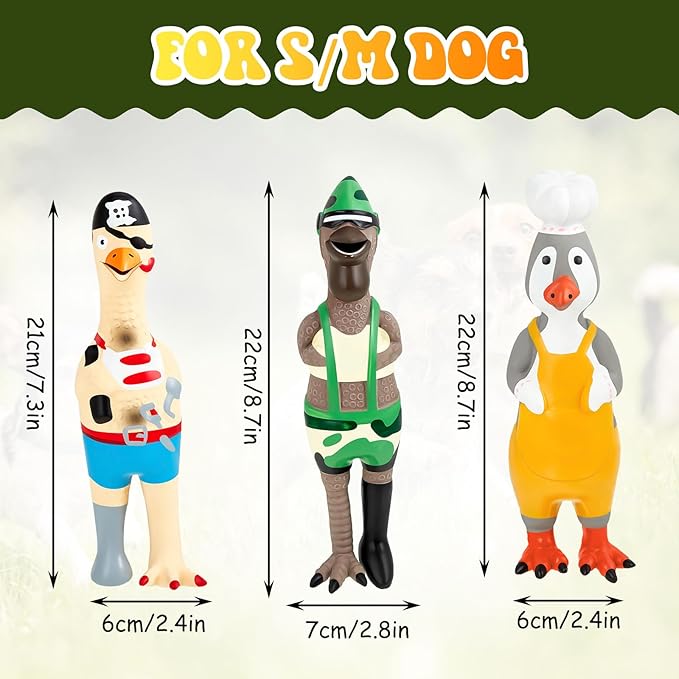 3 Pcs Rubber Chicken Squeaky Dog Toys Screaming Chicken Latex Soft Rubber Chew Molar Toys Interactive Pet Funny Squawkers Cute Dog Gifts for Small Medium Birthday (Cosplay Style)