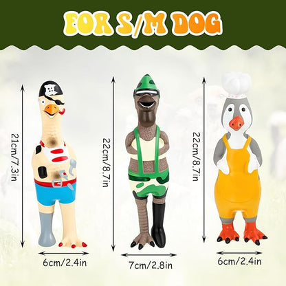 3 Pcs Rubber Chicken Squeaky Dog Toys Screaming Chicken Latex Soft Rubber Chew Molar Toys Interactive Pet Funny Squawkers Cute Dog Gifts for Small Medium Birthday (Cosplay Style)