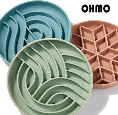 OHMO Slow Feeder Dog Bowls (Sunrise, Celestial) Enrichment Toy Soft Silicone Food Safe Feeding Bowl Non Slip Suction Cup for All Breed Pet, Cat Slow Down Eating Dishes, Boredom and Anxiety Reducer
