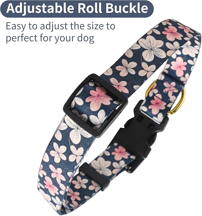 QQPETS Adjustable Soft Dog Collar: Print Flower Pink Multicolor Cute Patterns for XS Small Medium Large Pet Girl Boy Puppy Walking Running Training