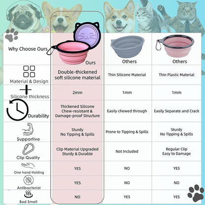 2 Pack Collapsible Silicone Dog Bowls, 25oz Portable Food Water Bowls for Medium/Large Dogs, Pet Camping Travel Essentials (Pink/Purple)