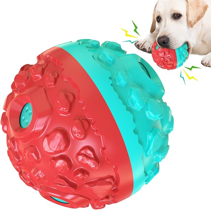 CYBERNOVA Interactive Dog Toys,Dog chew Ball, Fun Squeaky Sound Ball for Small Medium Large Breeds (red+Blue)