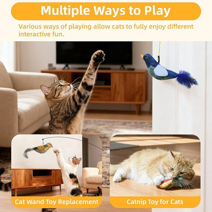 Tocirelo Interactive Cat Toys Bird - Realistic Cat Interactive Toys for Indoor Cats with Catnip and Feather, 3 Pack Hanging Chirping Bird Cat Toy, Bored Kitten Kicker Chase Exercise Door Frame Toy