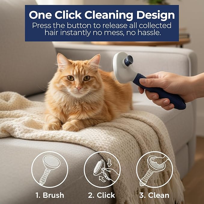BPG Pet Grooming Tools for Dogs & Cats- Self-Cleaning Slicker Brush, Removes Loose Hair- Skin Safe Easy to Use Deshedding & Detangling Grooming Tool for All Coat Types