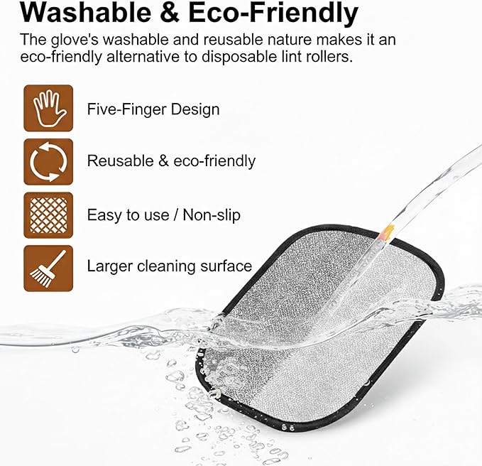 Lispin Pet Hair Removal Glove for Cats & Dogs, Upgraded Five-Finger Electrostatic Pet Hair Glove, Reusable Magic Brush Pet Hair Remover Tool for Laundry, Couch, Carpet, Car Seat(2 Pack)