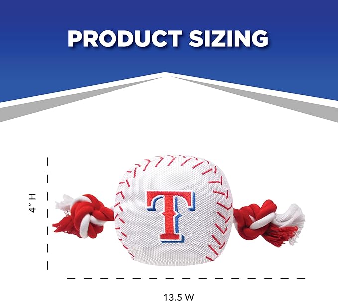 MLB TEXAS RANGERS Baseball Rope Toy for DOGS & CATS. Tough nylon, Sporty Baseball Design, Heavy-duty ropes with Inner SQUEAKER