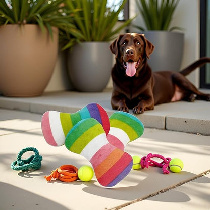 2Pcs Colorful Dog Plush Vocal Toy Rainbow Dogs Bone-Shape Chewing Toy Pet Supplies for Pet Playing Use Adorable Quality and Practical Attractive and Professional Dog Chew Toys