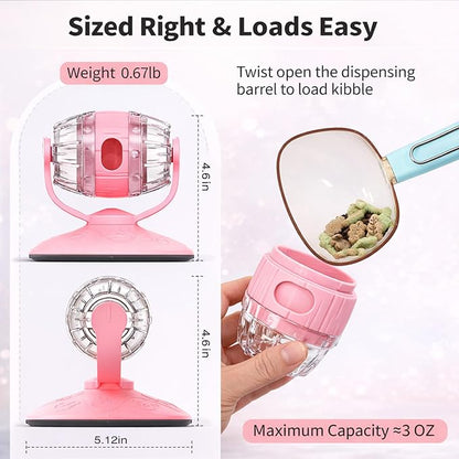 Cat Treat Dispenser Toy, Slow Feeder for Dry Food & Treats, Interactive Rotating Barrel Cat Toys for Indoor Cats &Puppies, Kitten Enrichment Funny Toy(Pink)