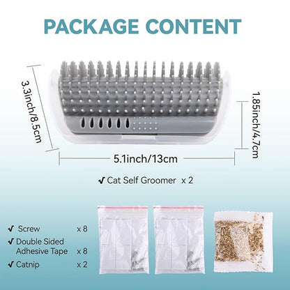 2Packs Cat Self Groomer, Wall Corner Scratcher With Catnip, Soft Brushes, Self Grooming Brush Wall Corner Massager Combs for Long Short Fur Kitten Indoor Cats (Grey)