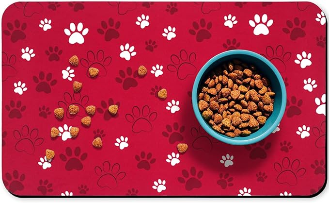 Dog Food Mat, Absorbent Water Bowl Mats Cat Pet Feeding Placemats Red 12 * 20 inch
