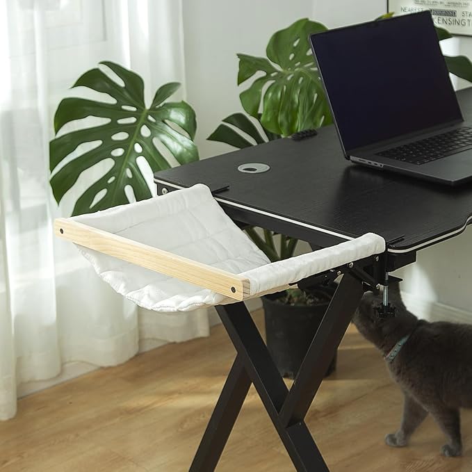 SHENGOCASE Foldable Desk Cat Hammock Perch Bed with Removable and Replaceable Pad,End Table Side Cat Bed Attachment Mount
