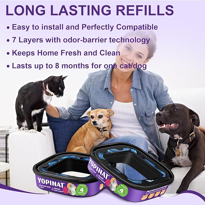 Jumbo Square Refill Bags for Cat 2 Pack - Total 56FT Lasts Up to 8 Months - Superior Odor Control for Dog Poop Cat Litter Bags - Pet Waste Refill Bags Fits Pet Genie and Litter Genie Pails