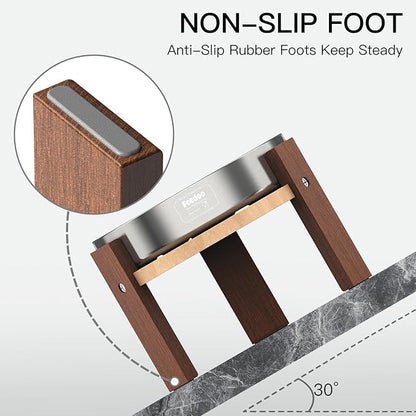 Elevated Dog Bowl Stand, 6'' Height Raised Stand for Medium&Small Dogs, Includes 2Cups Stainless Steel Slow Feeder Dog Bowl, Durable Solid Hardwood