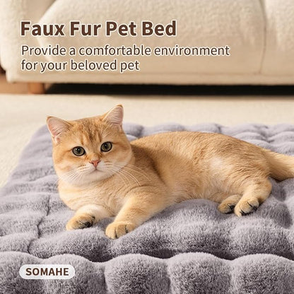 Cat Bed Mat, Soft Plush Faux Fur Kneading Pet Bed, Machine Washable Cat Sleeping Pad for Indoor Cats & Kittens, Non-Slip Fluffy Cat Rug for Couch Sofa Floor, 23x15 Inch Grey
