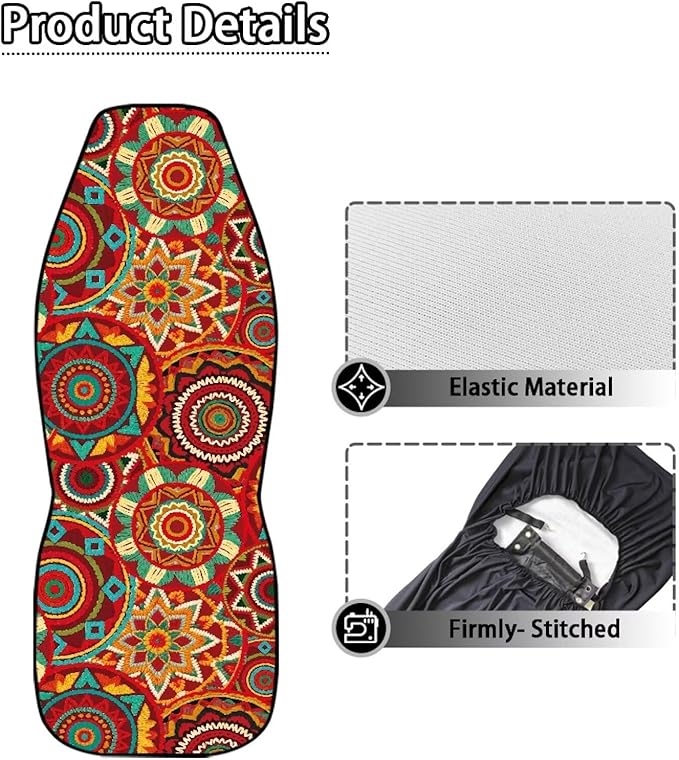 Dreaweet Boho Seat Covers for Cars Vintage Mandala Floral Pattern Car Front Seat Cover Washable Universal 2 Piece Bucket Seat Covers for Carseat Protection