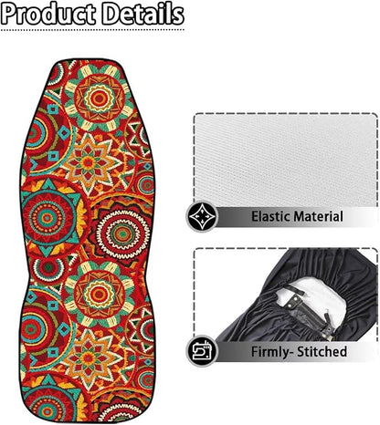 Dreaweet Boho Seat Covers for Cars Vintage Mandala Floral Pattern Car Front Seat Cover Washable Universal 2 Piece Bucket Seat Covers for Carseat Protection
