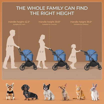MAMIZO Foldable Dog Stroller for Medium Dogs Cats Up to 55 Lbs, Adjustable Height Handle, Pet Stroller with Aluminum and Carbon Steel Frame, Sun Shades, Storage Basket & Shock Absorbers, All-Terrain