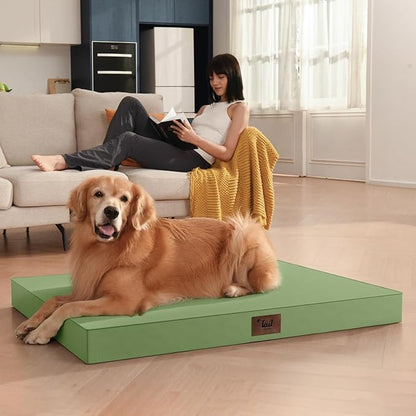 Outdoor Extra Large Dog Crate Bed, XXL Waterproof Dog Bed for Giant Breeds Dogs, 47x29 Inch Orthopedic Egg Crate Foam Pet Mat with Removable Cooling Cover, Light Green