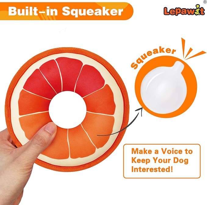Squeaky Dog Toys, Floating Dog Toys for Indoor or Outward Play, Swim Ring Design Kiwifruit and Grapefruit Interactive Gifts for Small and Medium Dogs - 2pack