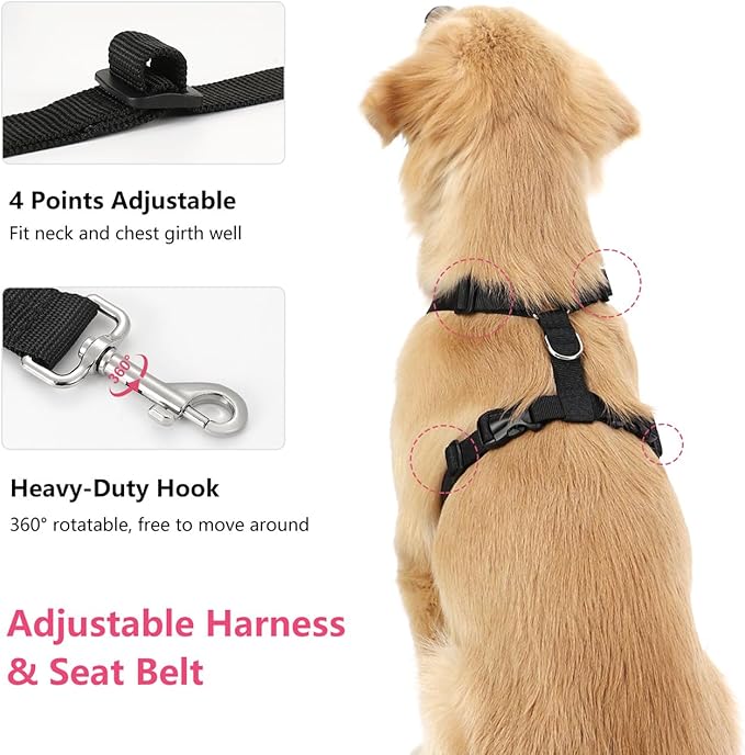 VavoPaw Dog Seat Belt, Safety Vest Dog Car Harness with Adjustable Buckle Dog Seat Belt for Vehicle Nylon Pet Safety Seat Belts Heavy Duty(XXL, Magenta)