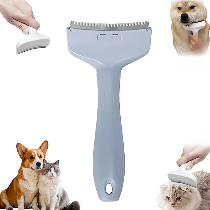 V-Tooth Deshedding Comb, Tooth Deshedding Comb for Pets Dog & Cat Grooming Brush Multifunctional Pet Comb with Ergonomic Handle for Shedding, Tight V-Shaped Teeth Shedding Combs (Blue, Large)