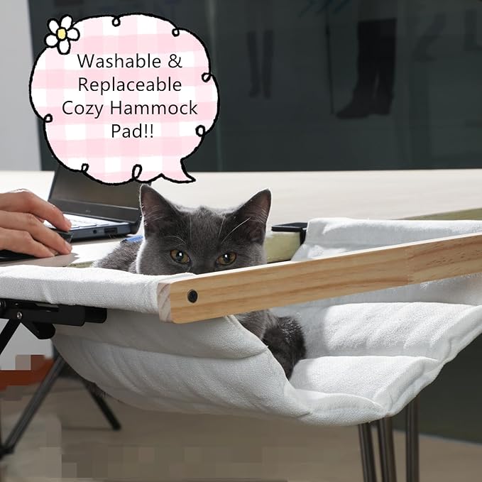 SHENGOCASE Foldable Desk Cat Hammock Perch Bed with Removable and Replaceable Pad,End Table Side Cat Bed Attachment Mount