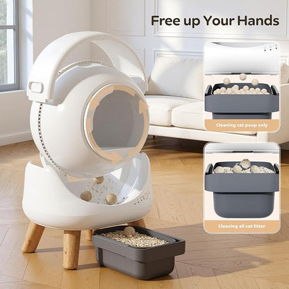 Automatic Litter Box, Self Cleaning Litter Box for Multiple Cats with App Control, Dual Safety Protection, Odor-Free Waste Disposal, Includes Trash Bags, White