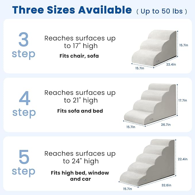 Dog Steps for Bed, 4 Step Pet Stairs for Small and Medium Dogs, Non-Slip Dog Ramp with Washable Cover, High-Density Support Foam for Easy Climbing,Light Grey