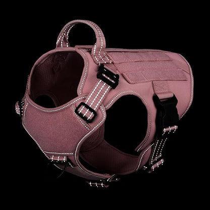 ICEFANG Tactical Dog Harness,Medium Size, 2X Metal Buckle,Working Dog MOLLE Vest with Handle,No Pulling Front Leash Clip,Hook and Loop Panel (Pink, M (Pack of 1))