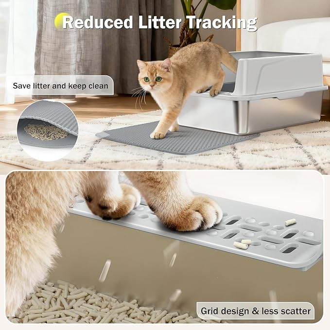 Stainless Steel Cat Litter Box with Lid, High-Sided Metal Litter Pan for Small Cats, Kitty Litter Box, Non-Stick & Odor-Resistant, Anti-Urine Leakage, Easy to Clean, Scoop Included