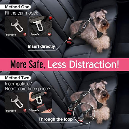 Pawaboo Adjustable Dog Seat Belt for Vehicle, Breathable Dog Safety Vest Harness with Seatbelt for Small Medium Large Dogs, L, Black + Silver