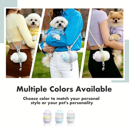 Dog Water Bottle Portable with Hands Free Leash, 3 in 1 Dog Water Bottles for Walking with Crossbody Strap, Retractable Leash & Treat Poop Bag Dispenser for Small Dogs Travel Hiking(Off-White)