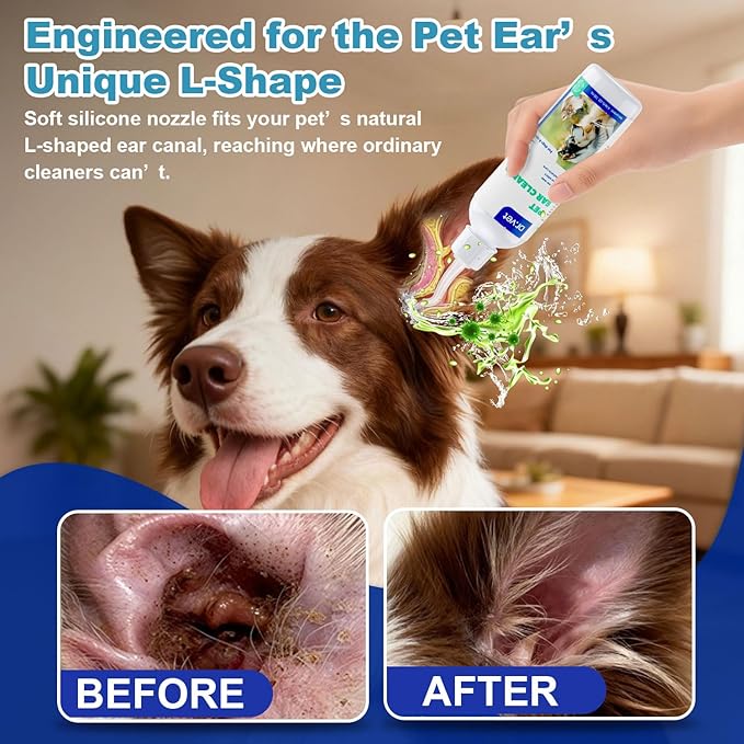 Dog Ear Cleaner Solution– Soft Nozzle Ear Treatment for Dogs & Cats, Gently Remove Dog Ear Wax & Debris, Soothe Ear Itching & inflammation, Odor Pet Ear Wash with Aloe Vera & Persimmon – 4.06 fl oz