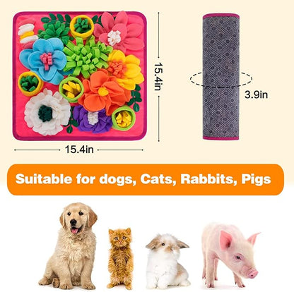 Snuffle Mat for Dogs, Sniff Mat Slow Feeding Mat for Small Pets Cats, Rabbits - Help Stress Relief and Training - Stimulate Your Pet's Foraging Skills! (Bright Pink)