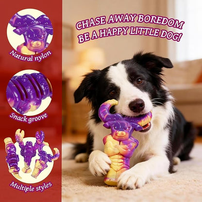 Indestructible Dog Toys for Aggressive Chewers, Tough Dog Toys for Large Dogs, Durable Dog Chew Toys to Keep Them Busy, Interactive Aggressive Chew Toys for Medium Dogs, Beef Flavor (Cro+Bull)