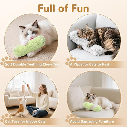 Catnip Toys for Cats, Cat Kicker Toy with Crinkle Sound, Interactive Kitten Toys, Durable Plush Chew Toys for Indoor Cats(Green Orange Grey, 3)