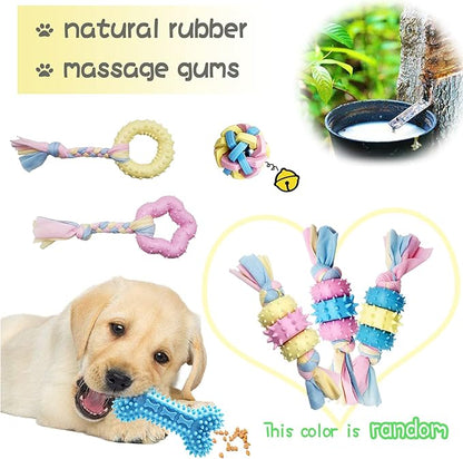 Puppy Chew Toys for Teething Puppy Teeth Cleaning, Interactive Tug Toys & Storage Basket