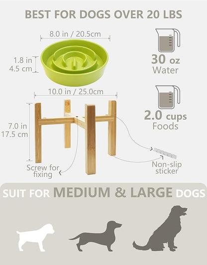 Ceramic Slow Feeder Dog Bowls Elevated, 2.0 Cups Slow Feeder for Medium Dogs, Puzzle Maze Bowl to Slow Down Eating, 30oz, 8in, Green